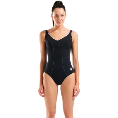 Купальник Arena Clip Back Swimsuit Solid B 010651-510 чорний, білий 40 (3468337746348)