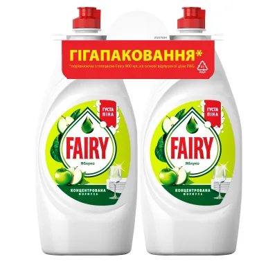 Засіб для ручного миття посуду Fairy Зелене яблуко 2 x 900 мл (8006530210904)