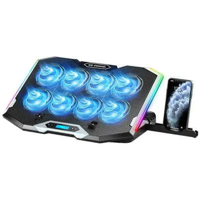 Підставка до ноутбука IceCoorel 10-17", 8*70mm, 2*USB, + LCD, 410x297x40mm, RGB (K10)