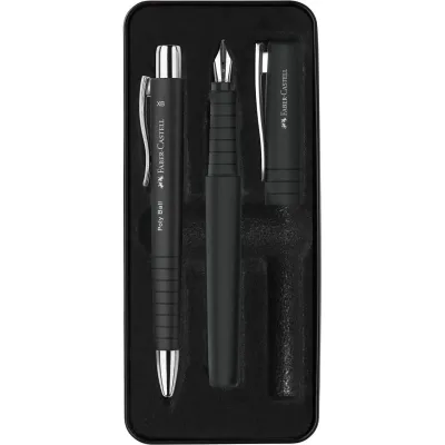 Ручка кулькова Faber-Castell набір ручок POLY Ball Set в металевому пеналі (перо + кульк. ручка), колір корпусу чорний (32957)