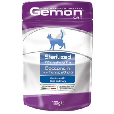 Вологий корм для кішок Gemon Cat Wet Adult Sterilized тунець з рибою дорі 100 г (8009470300902) (упаковка 24 шт)