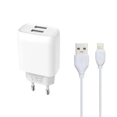 Зарядний пристрій XO L57 2.4A/2USB + lightning (XO-L57-LGHT)