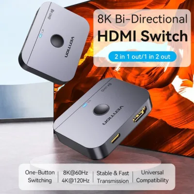 Спліттер Vention HDMI 2.1 UHD 8K 60Hz 3D, HDCP HDR Dolby 7.1 перемикач двонаправле (AKPH0)