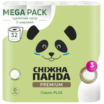 Туалетний папір Сніжна Панда Premium Classic Plus 3 шари 32 рулони (4820183972866)