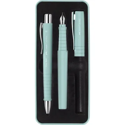 Ручка кулькова Faber-Castell набір ручок POLY Ball Set в металевому пеналі (перо + кульк. ручка), колір корпусу бірюзовий (32959)