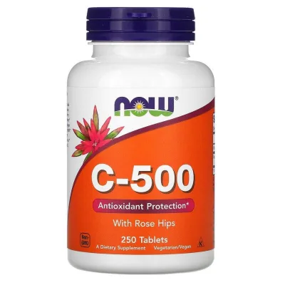 Вітамін Now Foods Вітамін C-500 з шипшиною, With Rose Hips, 250 таблеток (NOW-00672)
