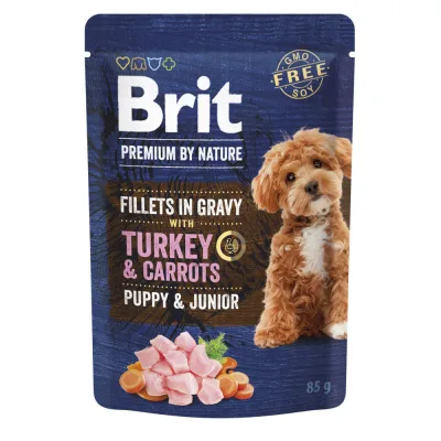 Вологий корм для собак Brit Premium Fillets in Gravy Turkey & Carrots Puppy 85 г (8595602572458)