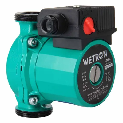 Насос циркуляційний 75Вт Hmax 4м Qmax 45л/хв Ø1½" 130мм зел + гайки Ø1" WETRON (774313)