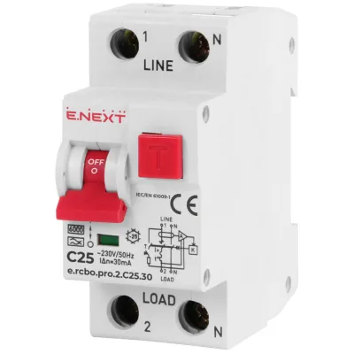 Диференціальний автоматичний вимикач E.NEXT 1-п.+N e.rcbo.pro. C 25А 30мА (p0720010)