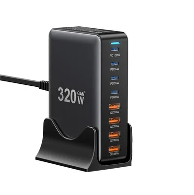 Зарядний пристрій Essager 4xUSB-C + 4xUSB 320W GaN (EZC320W-QJB0G-Z)