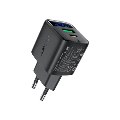 Зарядний пристрій Acefast 1xUSB-C + 1xUSB 25W GaN with digital display black (6974316284437)