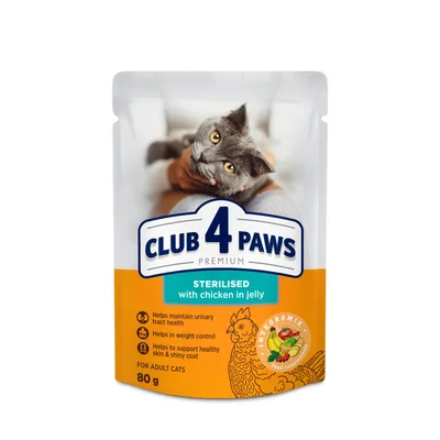Вологий корм для кішок Club 4 Paws для стерилізованих в желе з куркою 80 г (4820083908934) (упаковка 24 шт)