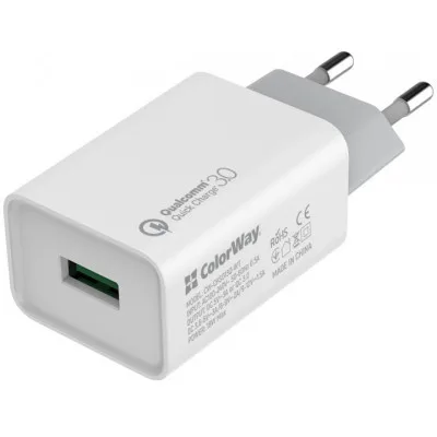 Зарядний пристрій ColorWay 1USB Quick Charge 3.0 (18W) (CW-CHS013Q-WT)