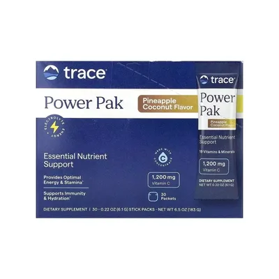 Вітамінно-мінеральний комплекс Trace Електроліти, смак ананаса кокосу, Power Pak, 30 пакетів по 6 (TMR00249)