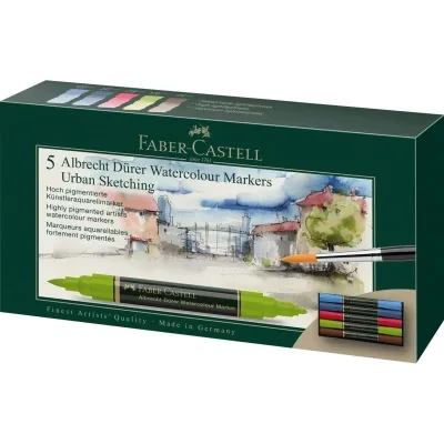 Художній маркер Faber-Castell набір акварельні двосторонні Albrecht Dürer Urban sketch, Міський ескіз 5 кольорів (31351)