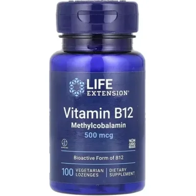 Вітамінно-мінеральний комплекс Life Extension Вітамін B12, Метилкобаламін, 500 мкг, смак полуниці, Vitamin B12 (LEX-36110)