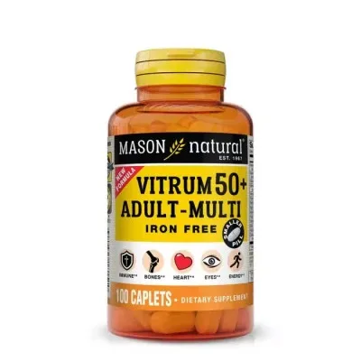 Вітамінно-мінеральний комплекс Mason Natural Мультивітаміни 50+ без заліза, Vitrum 50+ Adult-Multi Iron Free, 100 кап (MAV18151)