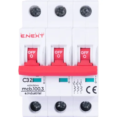 Автоматичний вимикач E.NEXT 3-п e.industrial.mcb. 32А C ( 10кА) (i0180024)