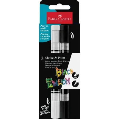Набір маркерів Faber-Castell акриловий двобічний Black Edition Shake & Paint Acrylic Marker, 2 кольори чорний+білий (33104)
