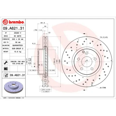 Гальмівний диск Brembo 09.A621.31