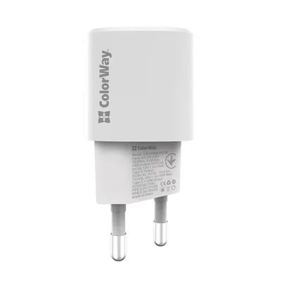 Мережевий зарядний пристрій ColorWay GaN PD Port USB PPS (Type-C PD + USB QC3.0) (33W) White (CW-CHS043PD-WT)