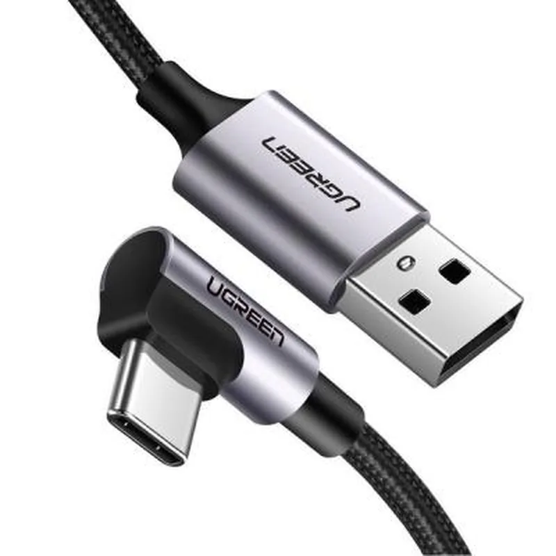 Дата кабель USB 2.0 AM to USB-C 1.0m US284 Angled Alum. Braid Black Ugreen (50941)
