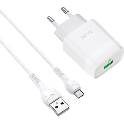 Зарядний пристрій HOCO C72Q Glorious USB QC3.0 + cable USB to Micro 5P 18W White (6931474732538)