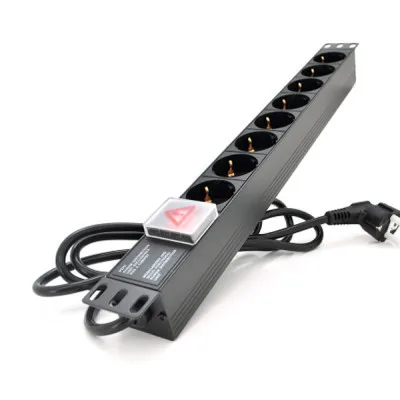 Силовий блок 19" 8 розеток, кабель 1.8м, вимикач, алюм. корпус PiPo (PP8PDUGR)
