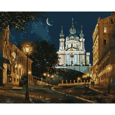 Картина по номерам Santi Київ у ночі 40х50 см LED підсвітка (956662)