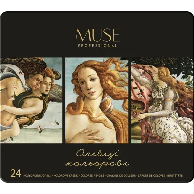 Олівці кольорові Muse Круглі в металевому пеналі 24 кольори (101M-24)