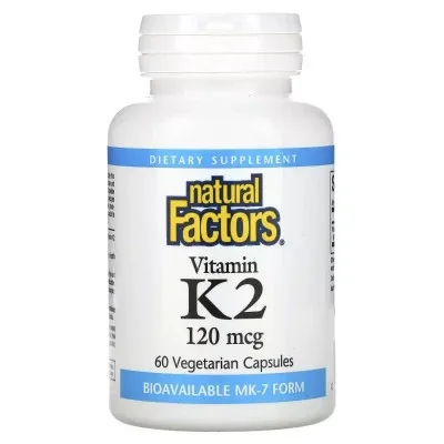 Вітамін Natural Factors Вітамін К2, 120 мкг, Vitamin K2, 60 вегетаріанських капсул (NFS-01294)