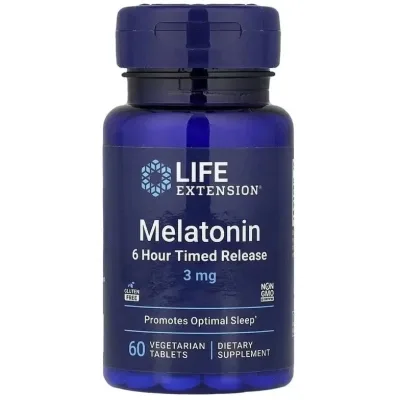 Вітамінно-мінеральний комплекс Life Extension Мелатонін, 3 мг, Melatonin, 6 Hour Timed Release, 60 вегетаріанських таб (LEX-17866)