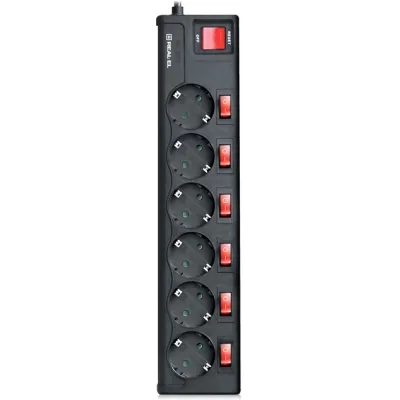 Мережевий фільтр живлення REAL-EL RS-6 EXTRA 3m, black (EL122300002)