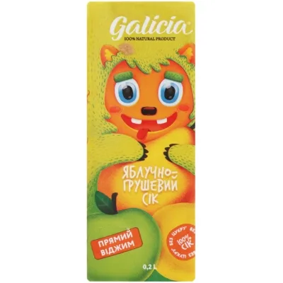 Сік дитячий Galicia Яблучно-грушевий пастеризований 200 мл (4820209560411)