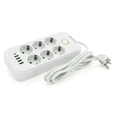 Мережевий фільтр живлення Voltronic F06U, 6 роз EU, 4USB White (F06U-White)