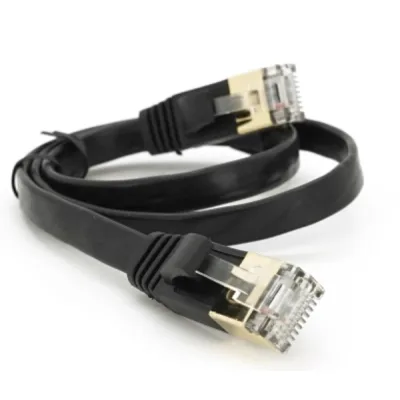 Патч-корд 0.5м UTP cat.7, CU, RJ45, плоский, black Weepda (PCMF-CU7/0.5Bk)