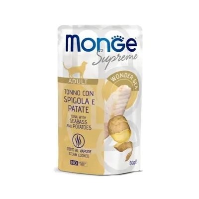 Вологий корм для кішок Monge Wet Adult тунeць з сибасом та картоплею 80 г (8009470006798)