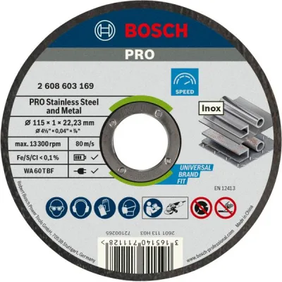 Круг відрізний Bosch Professional, для нержавіючої сталі та металу, 115×1×22.23 mm (2.608.603.169)