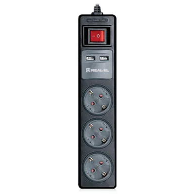 Мережевий подовжувач REAL-EL RS-3 USB CHARGE 1.8m, black (EL122500001)