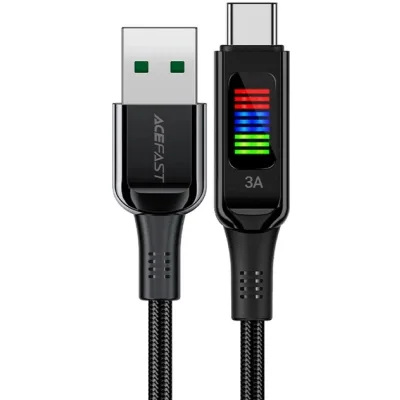 Дата кабель USB 2.0 AM to USB-C 1.2m 3A nylon with LED C7-04 black Acefast (6974316282785)