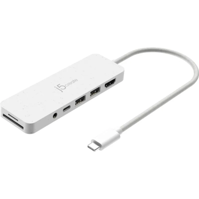 Концентратор J5create USB-C 6-in-1 2xUSB 3.2 + USB-C PD + HDMI 4K + SD/TF + 3.5mm white (JCD373EW-N)