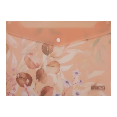Папка - конверт Buromax А4 на кнопці, PEACH ARABESKI, напівпрозора, персикова (BM.3943-46)