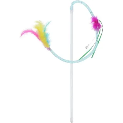 Іграшка для котів Hippie Pet Вудка з пір'ям на мотузці синя 40 см (HIPCW19014M)