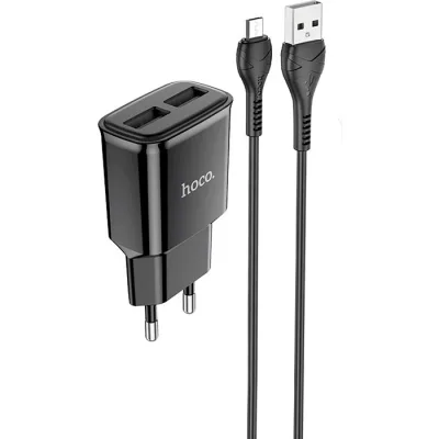 Зарядний пристрій HOCO C88A Star round 2xUSB + cable Micro 12W Black (6931474749529)