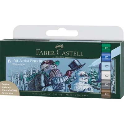 Лайнер Faber-Castell набір капілярних ручок пензликів PITT Artist Pens Brush Winterlude, 6 кольорів (32106)