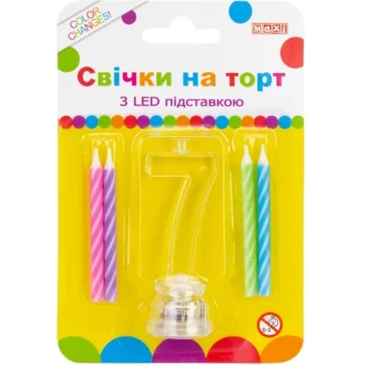 Свічка Maxi 4 шт. на торт з LED підставкою "7", що світиться (MX701007-7)