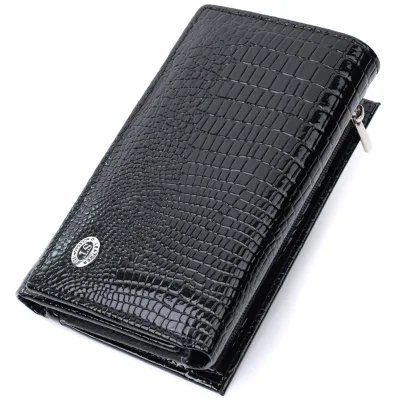 Гаманець ST Leather Три складення з натуральної шкіри Чорний (22707)