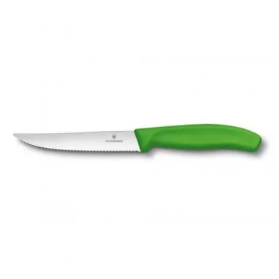 Кухонний ніж Victorinox SwissClassic для стейка 12 см, волнистое лезвие, зеленый (6.7936.12L4)