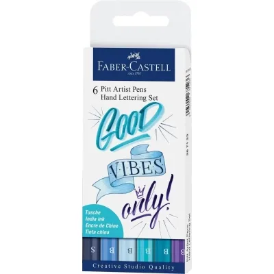 Лайнер Faber-Castell набір ручок капілярних PITT ARTIST PENS Hand Lettering Set 6 кольорів відтінки блакитного (28983)