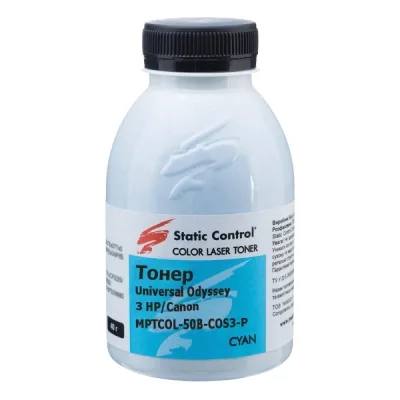 Тонер HP/Canon MPTCOL OS3 40г cyan (фасовка) Static Control (MPTCOL-40B-COS3-P)